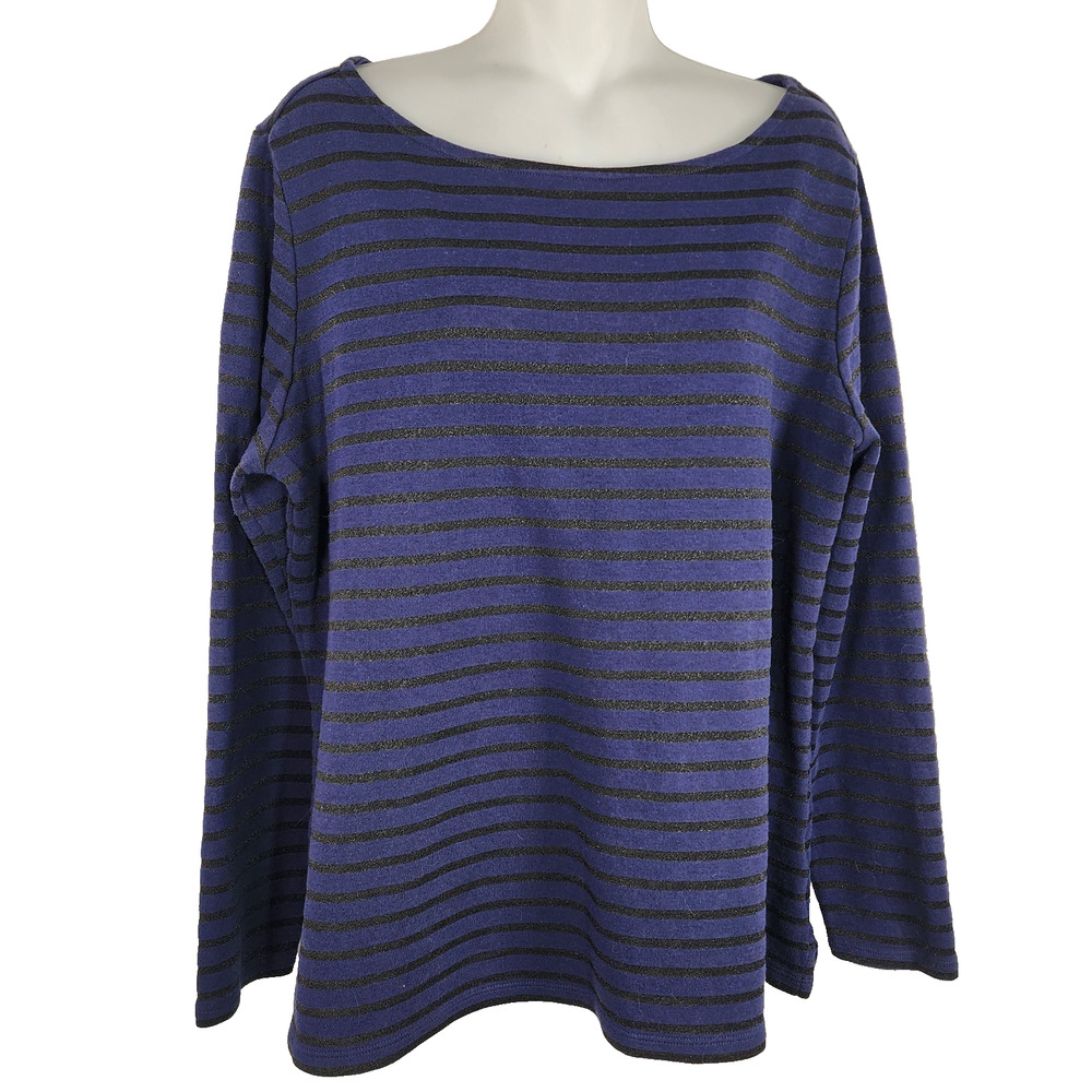 Boden Womens Striped Top Nautical Navy Blue Black Metallic Long Sleeve Size 14